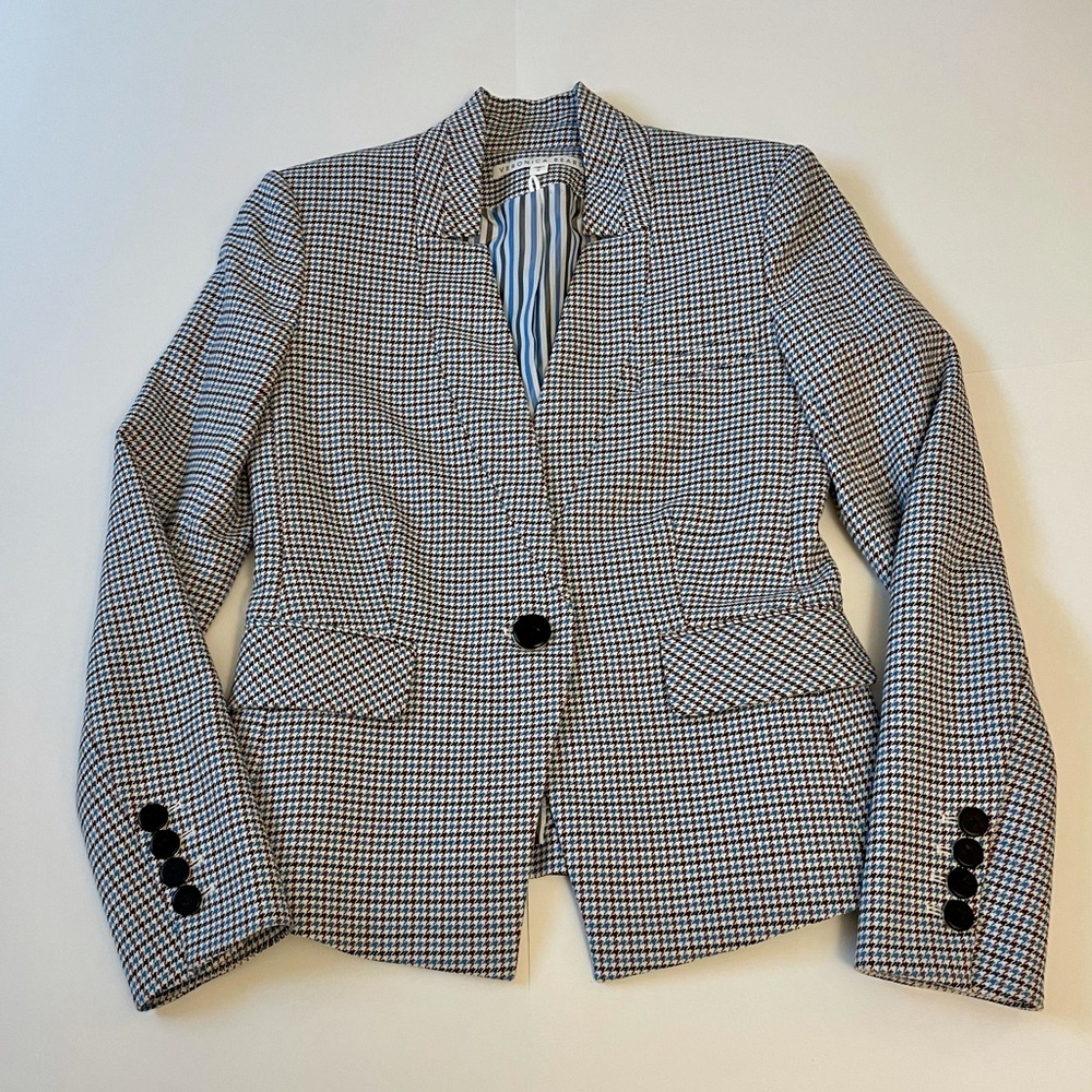 Veronica Beard Farley Dickey Jacket White/Blue Multi-Color Houndstooth Size 0